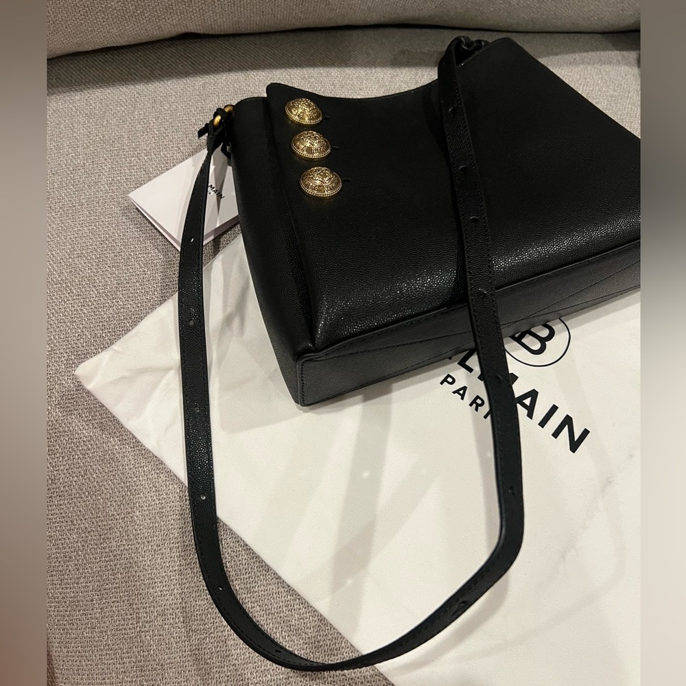 New Balmain black leather gold button embleme bag - Picture 7 of 13